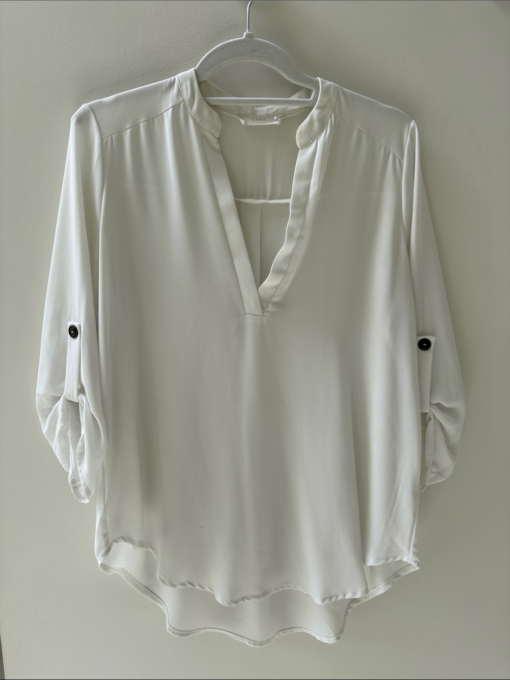 Lush white Split-Neck Roll-Sleeve Blouse